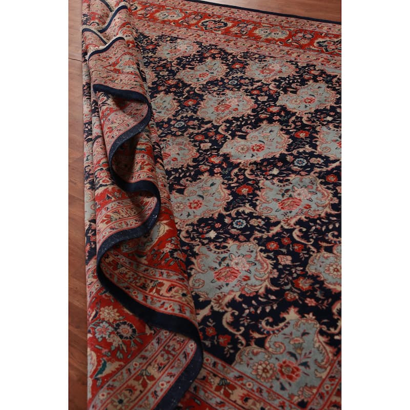 Hand Knotted Oriental 100% Wool Carpet Traditional All-Over Navy Blue & Blues Bidjar Area Rug - 12' 8'' X 9' 9''