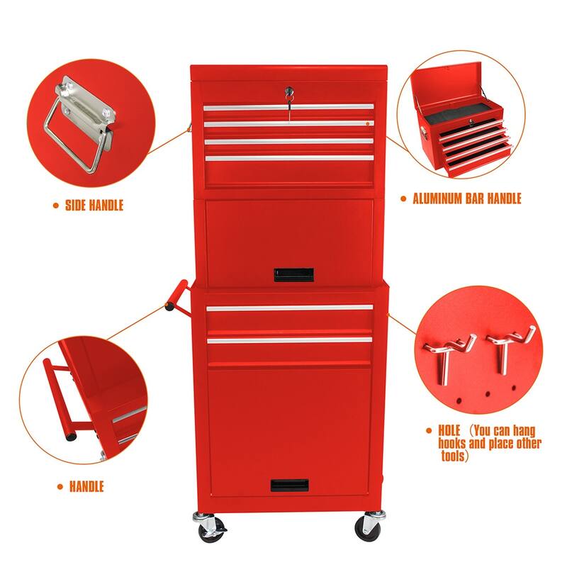 Rolling Tool Chest With 4 Wheels 6 Drawers Bottom Cabinet Large Capacity Tool Storage Cabinet