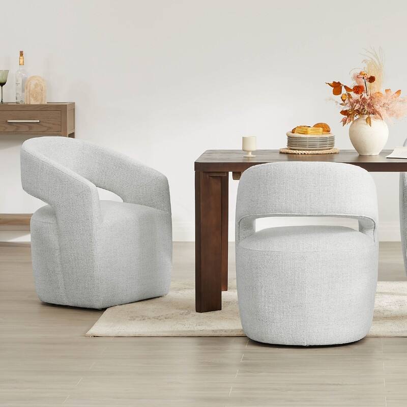 Spruce & Spring Modern Barrel Dining Chair with Casters Rolling Accent Chair - Set of 2 - Cloud(Multi-colored)-Fabric