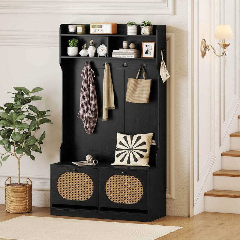Costway 4-In-1 Hall Tree Entryway Bench with Coat Rack & Flip Drawers - See Details