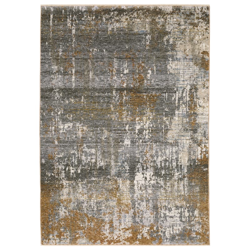 Style Haven Hendrix Distressed Etchings Abstract Grey/ Gold Fringe Edge Area Rug - 3' 3" x 5' - Runner/Rectangle
