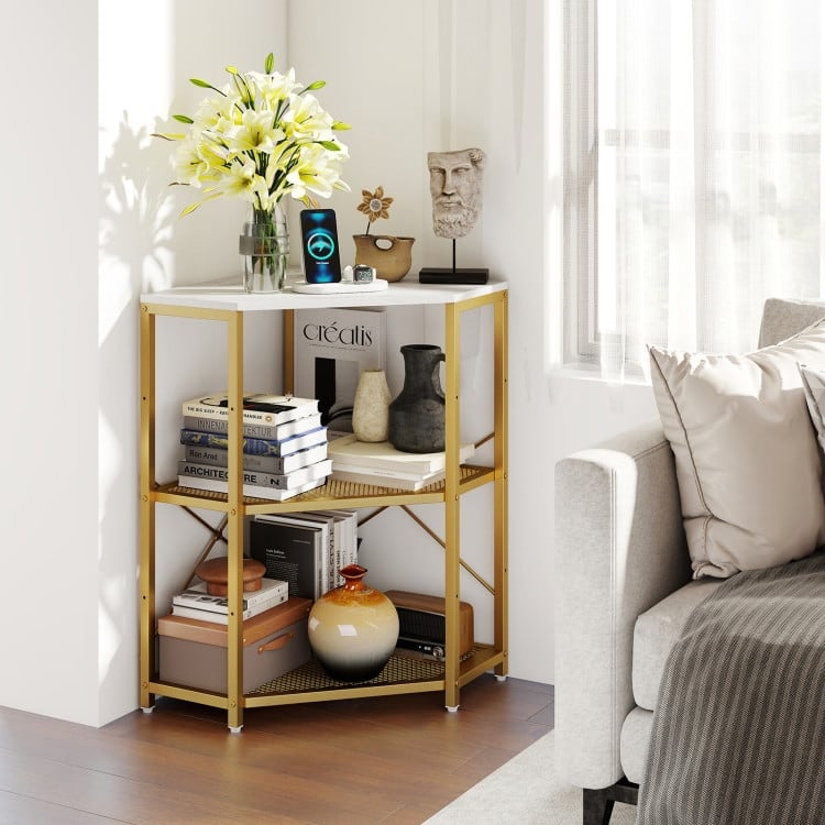 Metal and Engineered Wood Corner Printer Table with Power Strip and Adjustable Shelves - 20" L x 20" W x 31" H