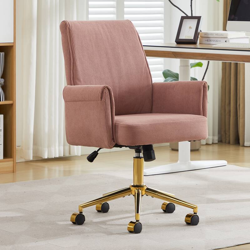 Mid-back liftable office chair, striped fabric, and ergonomically designed for working, studying or relaxing - Light Pink