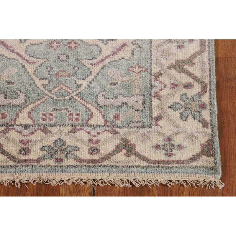 Turquoise Green Oushak Indian Runner Rug Hand-Knotted Wool Carpet - 2'8"x 8'5"
