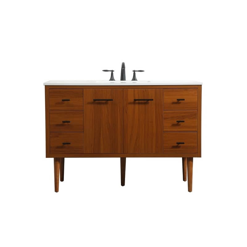Elegant Lighting VF48048M Cyrus 48" Free Standing, Wall Mounted Single - Teak - Wood Finish