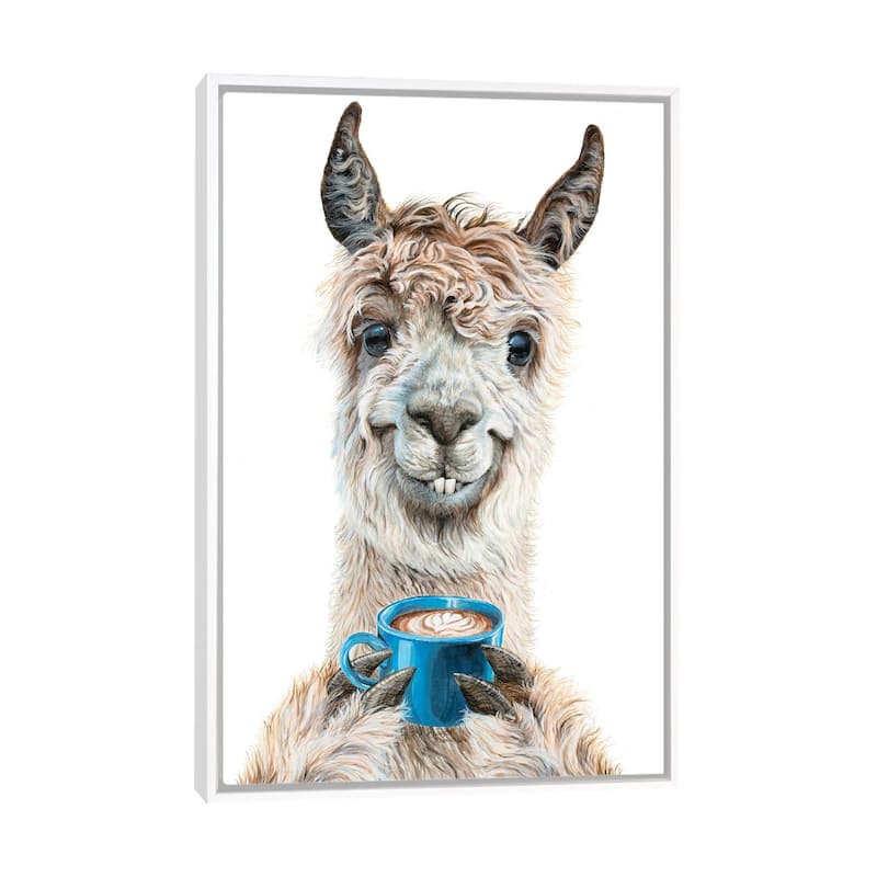 iCanvas "Llama Latte" by Holly Simental Framed Canvas Print - White - 26x18