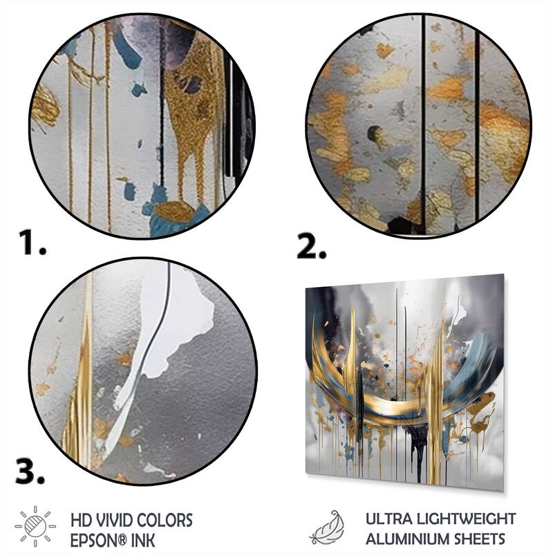 Designart "Shapes And Lines Abstract Marble III" Abstract Marble Metal Wall Art