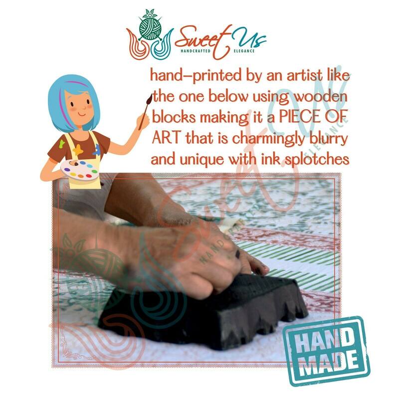 Cotton Block Print Paisley Tablecloth Rectangle - 88 x 106 in