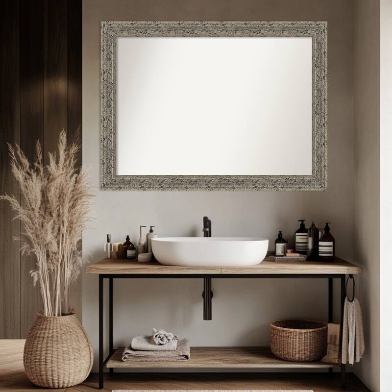 Attic Aged Non-Beveled Wood Framed Bathroom Vanity Wall Mirror