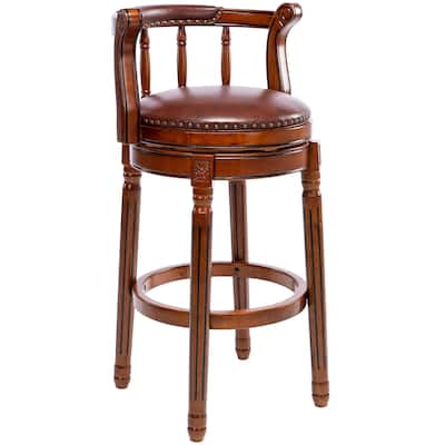 Swivel Faux Leather Barstool with Wood Frame