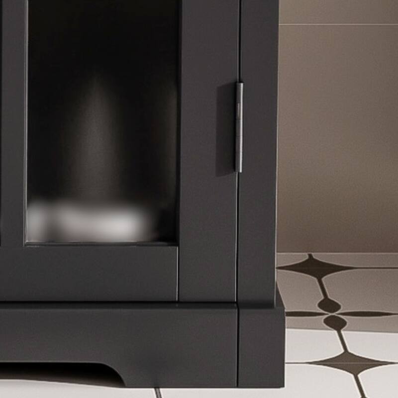 30"Bathroom Vanity with Ceramic Sink, Tempered Blurred Glass and Matte Black Handles, Large Storage Space and Rubber Wood Frame