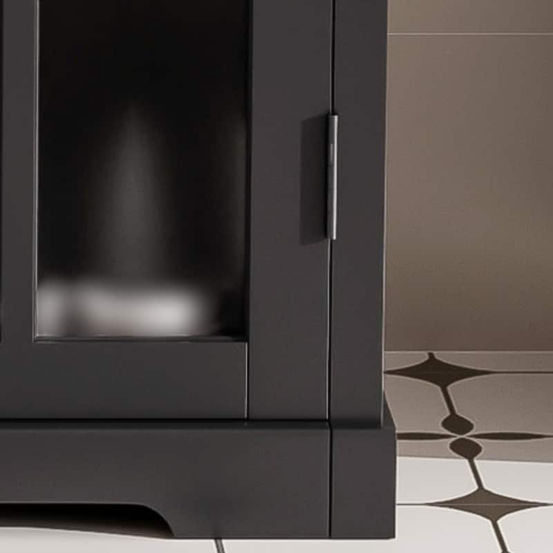 Bathroom Vanity with Ceramic Sink, Bathroom Vanity Cabinet with Tempered Blurred Glass and Matte Black Handles