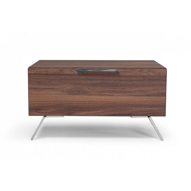 1 Drawer Wooden Nightstand with Metal Handle and Angled Legs, Brown