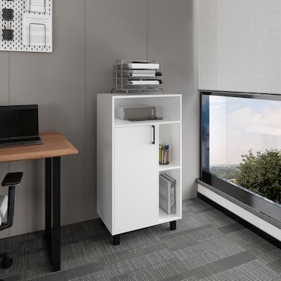 Base Cabinet, 1 Door, 3 Shelves, 4 Legs with durable engineered wood construction, White