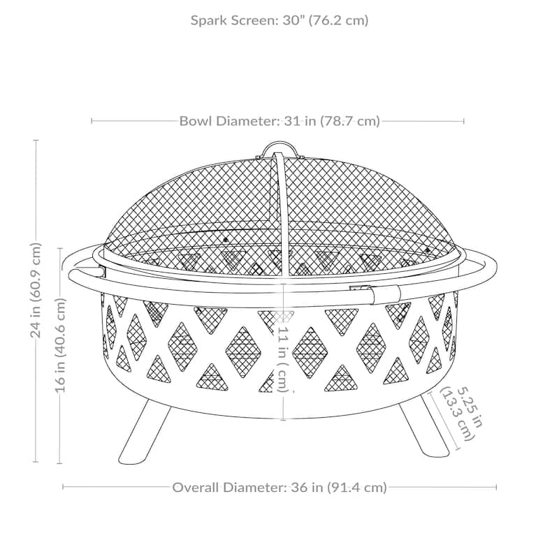36-in. Bronze-finished Cross-weave Steel Firepit w/ Spark Screen
