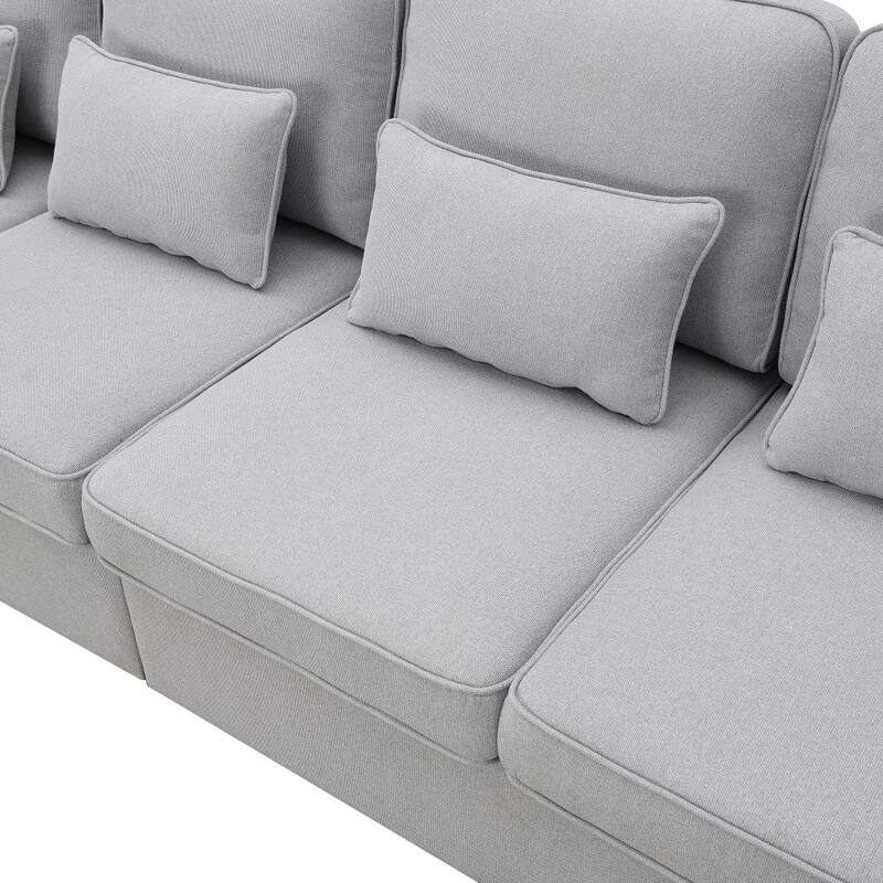 104" 4-Seater Modern Linen Fabric Sofa with Armrest Pockets and 4 Pillows
