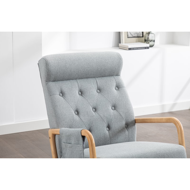 Light Grey 25.59" Tufted Rocking Chair with Ottoman
