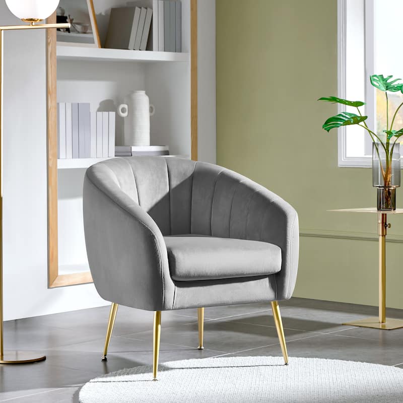 Yaheetech Velvet Accent Armchair Barrel Chair with Metal Legs for Living Room
