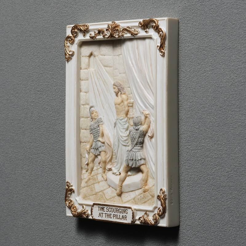 4.1 inches Length Polyresin Sorrowful Mysteries the Scourging at the Pillar White and Gold Finish Figurine