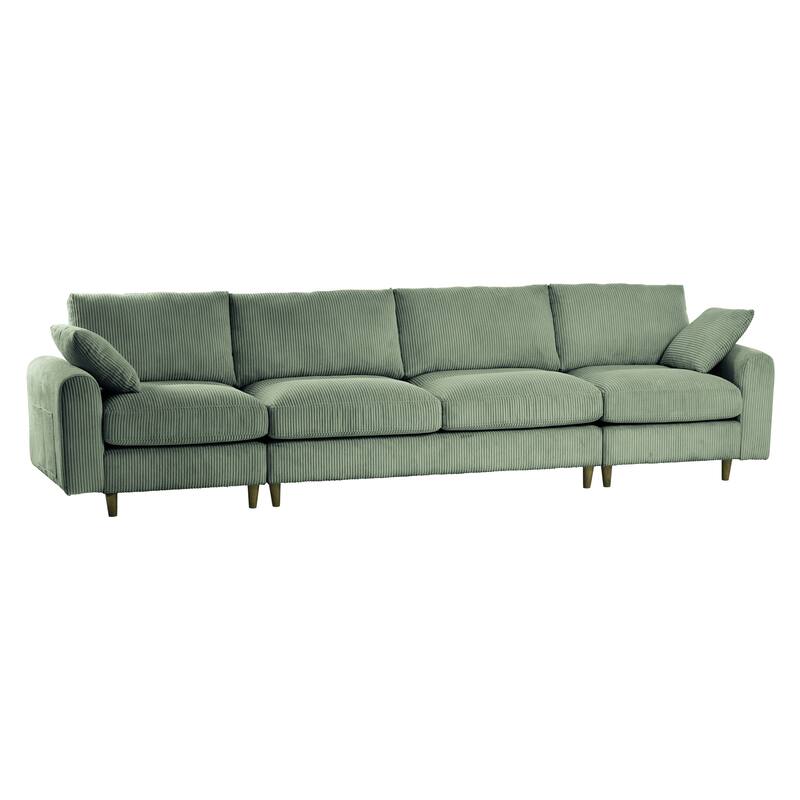 Roomfitters Modern Corduroy Modular Sectional Sofa, U-Shaped Convertible 6-Seat Sofa Set with Footstool and Pillows, Olive Green