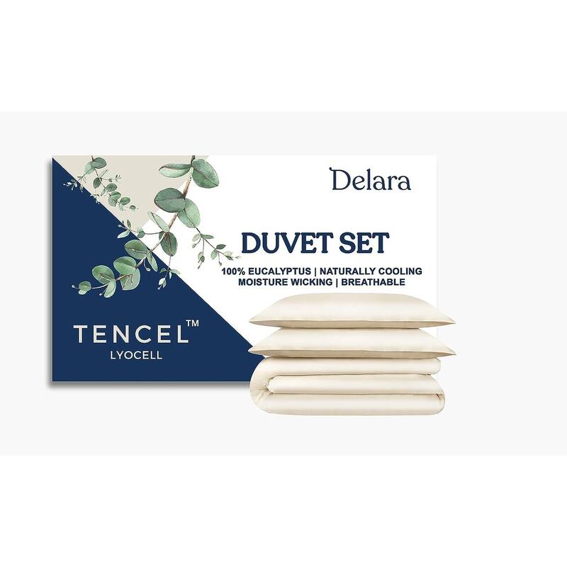 100% Eucalyptus Lyocell Tencel Duvet Cover, Naturally Cooling, Super Soft, Moisture-Wicking, Smooth & Breathable 8 Internal Ties - Fog - Queen