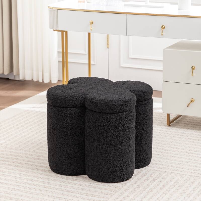 SEYNAR Modern Glam Teddy Velvet Flower Shape Storage Ottoman - Black