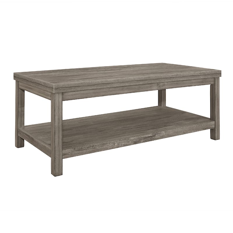 Rie 3pc Coffee Table Set with 2 End Tables, Lower Shelves, Gray Wood