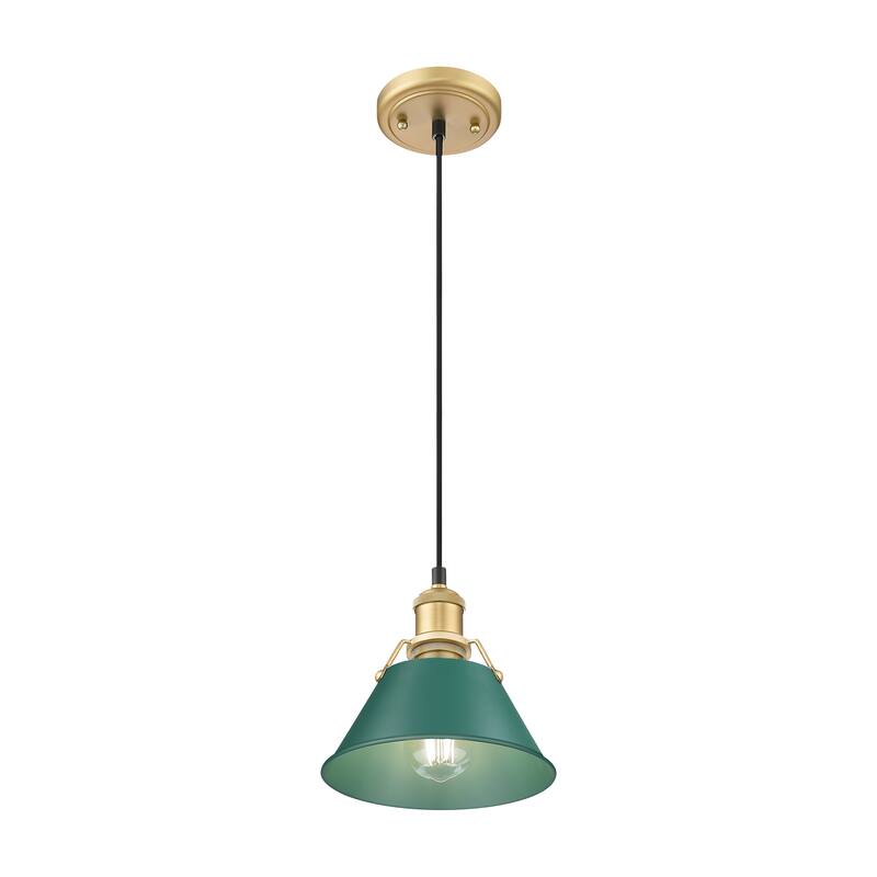 Yep by Golden Lighting Orwell 1-light 8in Pendant in Brushed Champagne Brass and Pine Green shade - Small Pendant - 7"