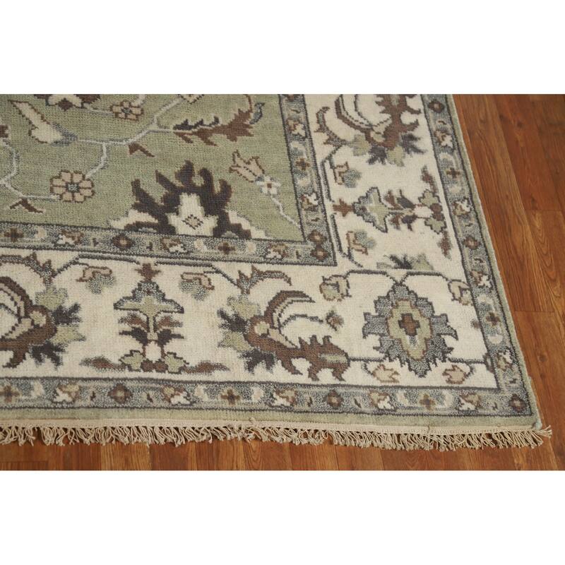 Green Floral Oushak Indian Area Rug Handmade Wool Carpet - 8'2" x 9'8"