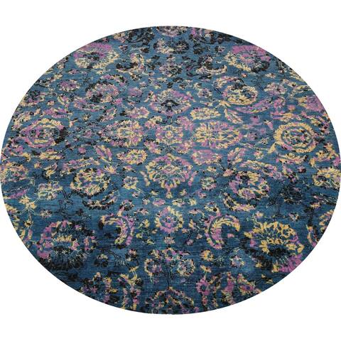 Wool/ Silk Artistic Modern Abstract Area Rug Handmade Oriental Carpet - 6'0" x 6'1" Round
