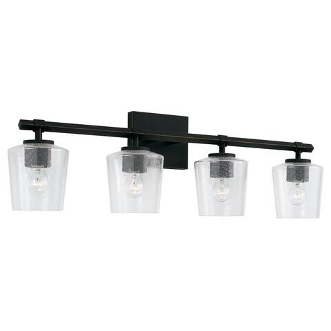 Ogden 4-light Brushed Black Iron Bath/ Vanity Fixture w/ Clear Seeded Glass