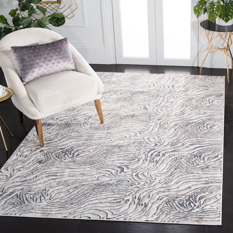 SAFAVIEH Lagoon Lynnette Modern Abstract Rug - 6'7" Square - Ivory/Grey