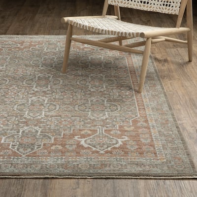 Kellan Global Medallion Rust/ Green Area Rug