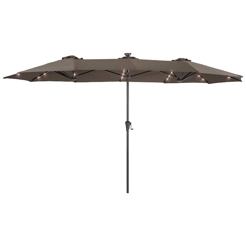 BONOSUKI 13 x 7.2ft Solar-Powered LED Double-Sided Patio Umbrella with Large Canopy Outdoor Table Umbrella for Garden, Navy Blue
