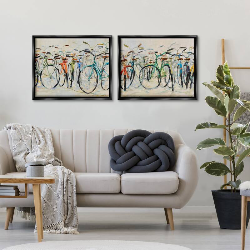 Stupell Dynamic Bicycles on Beige Framed Floater Canvas Wall Art Design By Dusza (Set of 2)