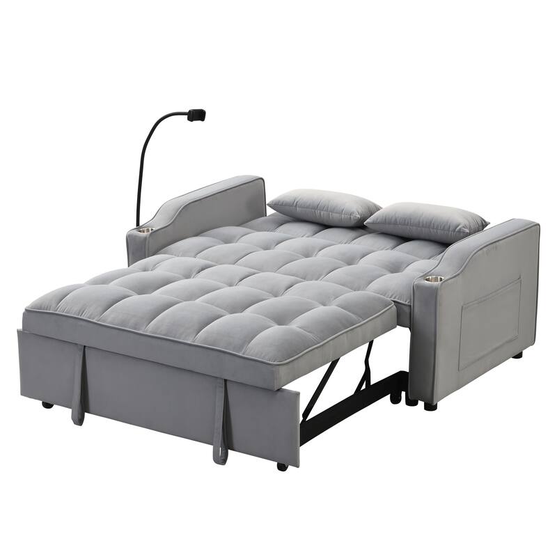 Anmytek 3-in-1 Convertible Velvet Loveseat Sleeper Sofa Pullout Bed Adjustable Backrest