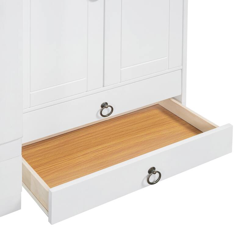 Queen Murphy Bed with Built-in USB, Dual Wardrobes, Storage Drawers & Vintage Handles - Ideal for Small Spaces