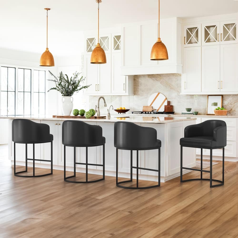 26.in Modern Set of 4 Barstool Fabric/Leather Upholstered Counter Height Stool with Metal Frame for Kitchen Island