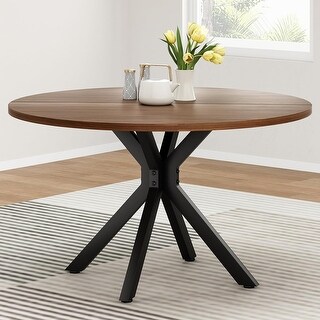 47.2 Inch Solid Wood Round Dining Table for 4-6 People with X-Shaped ...