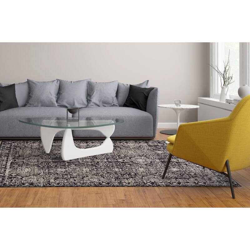 Alexander R3680 Distressed Modern Area Rug - 2'10" x 7'10" - Gray/Ivory