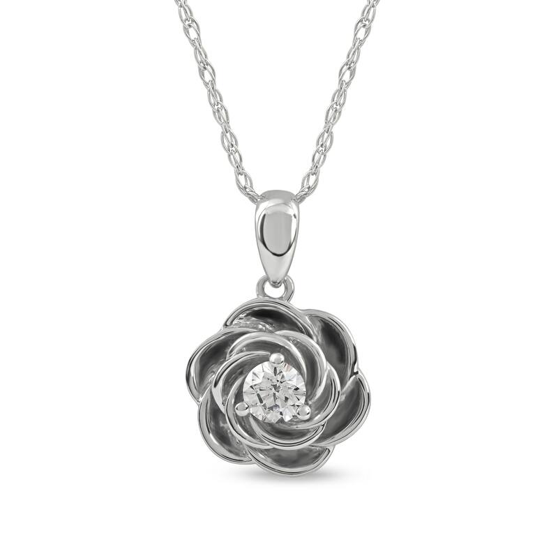 10K Gold 1/5ct TDW Diamond Rose Pendant Necklace for Women
