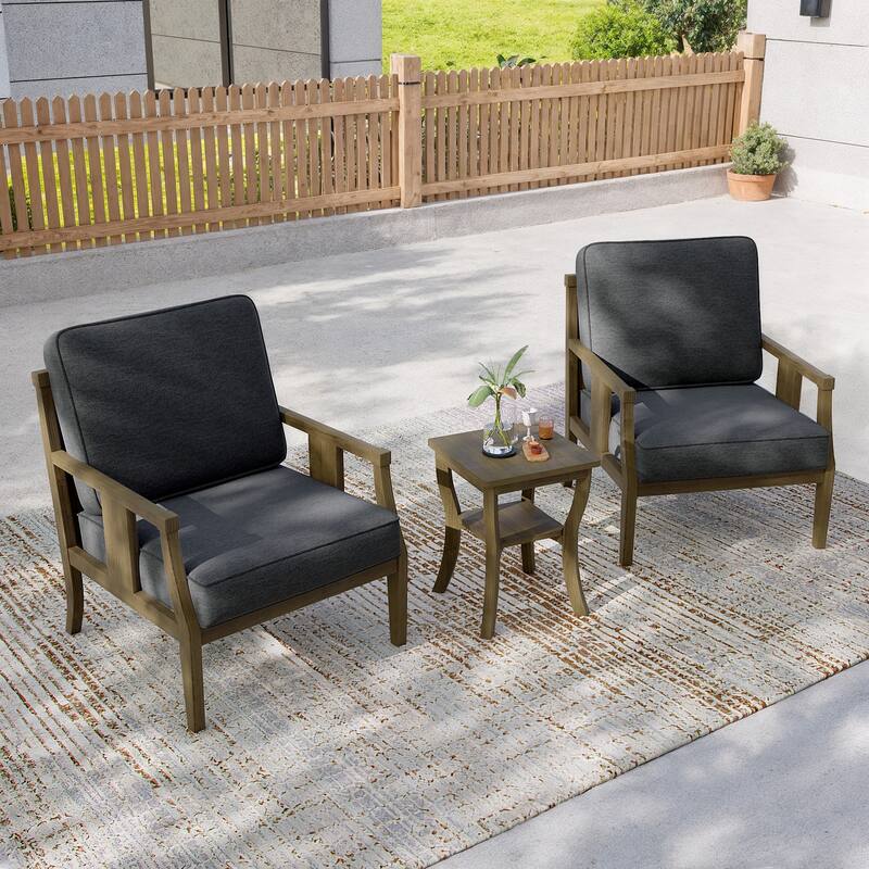 3-Piece Solid Teak Outdoor Patio Furniture Set Armchairs & Storage Table