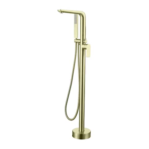 Freestanding Bathtub Faucet With Hand Shower Floor Mount Tub Filler Faucet With Handheld Shower High Flow Bathroom Tub Faucets