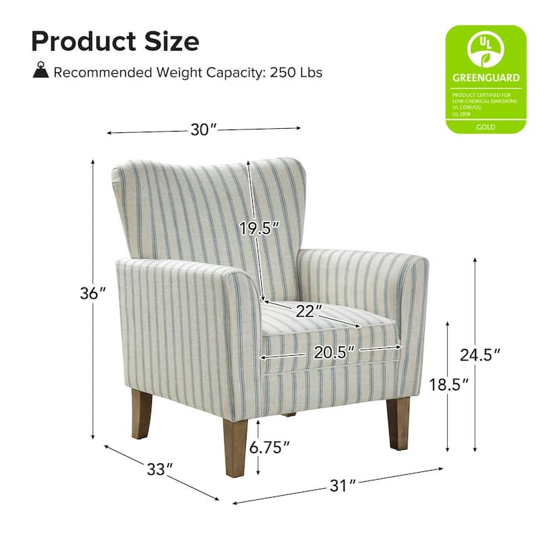 Warren Farmhouse Striped Wingback Chair with Solid Wood Legs Set of 2 by HULALA HOME