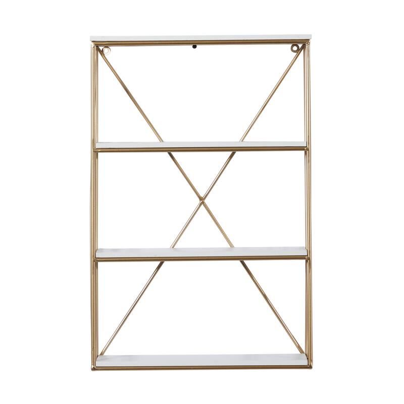 Metal 3 Level Wall Shelf with White Wooden Shelves - Gold - Roche River Decor - Gold