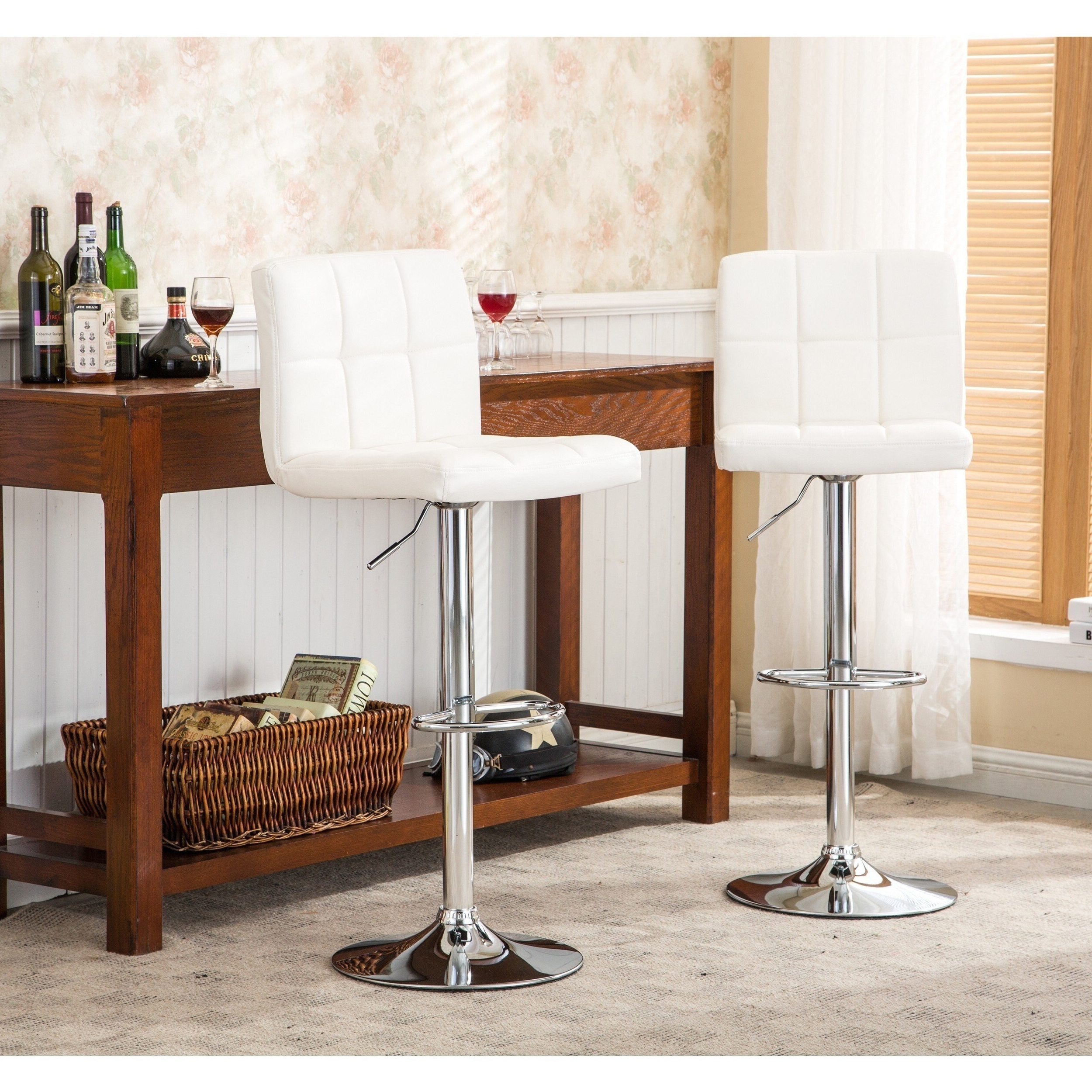 Porch Den Galena Upholstered Chrome Adjustable Bar Stools Set