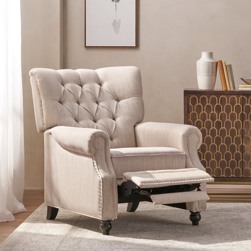 Button‑Tufted Push‑Back Recliner Chair with Nailhead & Rolled Arms