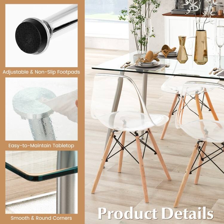 Modern Glass Rectangular Dining Table with Metal Legs - 51" x 27.5"x 29.5" (L xW xH)
