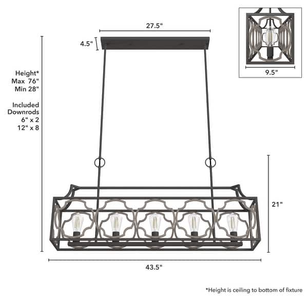 dimension image slide 1 of 2, Hunter Stone Creek 5-Light Modern Farmhouse Linear Chandelier - Dining Room - Rustic, Transitional