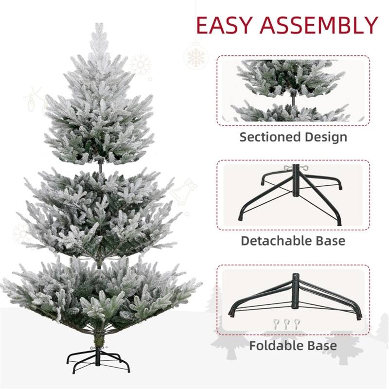 Lifelike 7.5 Ft Artificial Christmas Tree with Nordic Pine Shape Snow Flocked Branches and Stand - 55.1" Dia. x 88.6" H